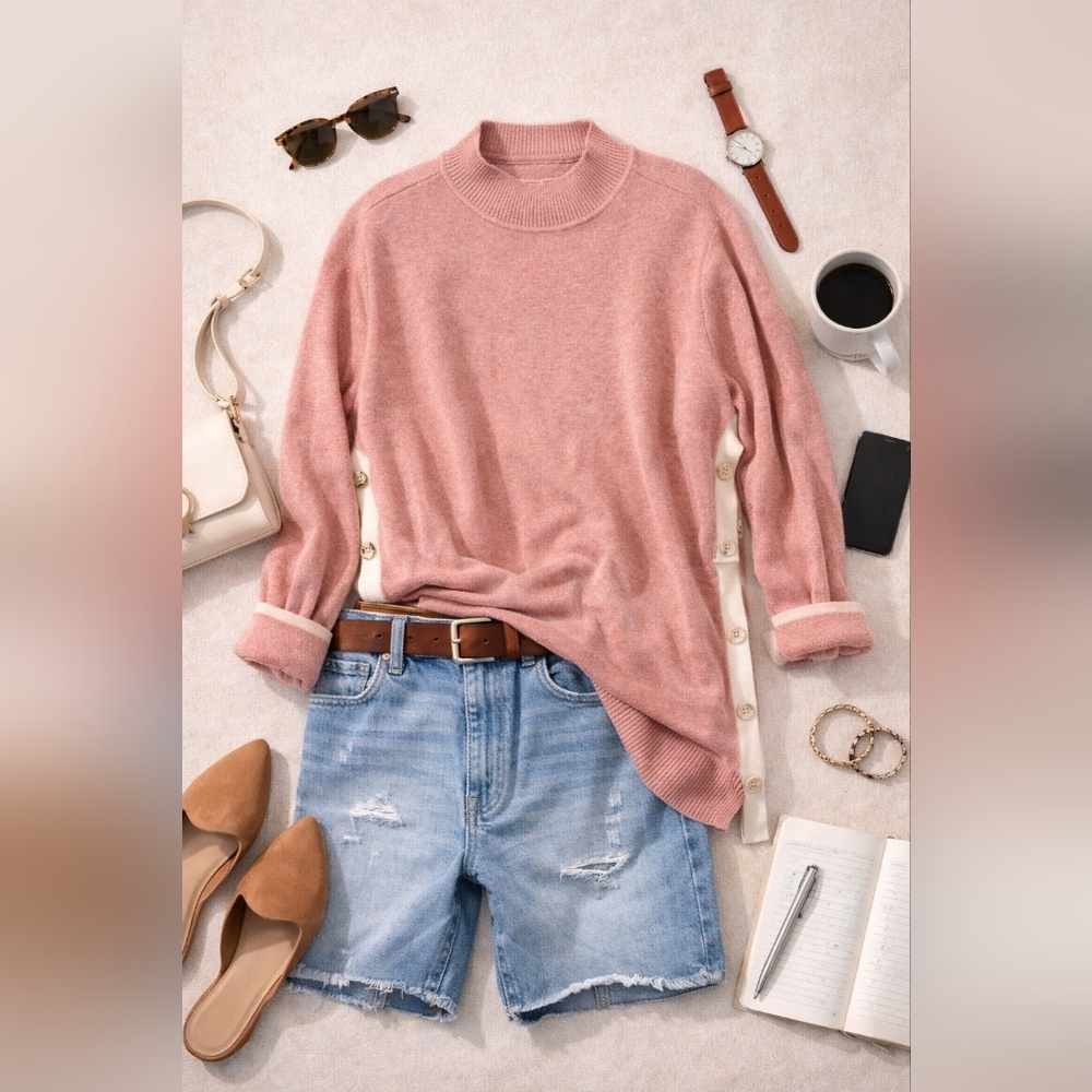 Chicos L Sleeve Peach Colored Cotton/cashmere Soft Sweater. Chicos 3 (16-18)